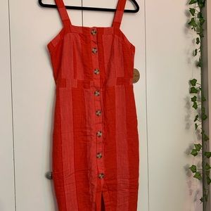 Urban Romantics linen red midi length summer dress with buttons